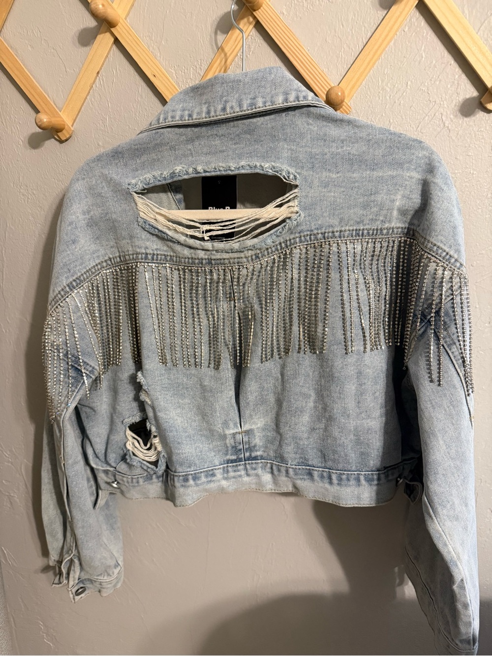 Blue B Light Wash Cropped Distressed Denim Jacket - Women's